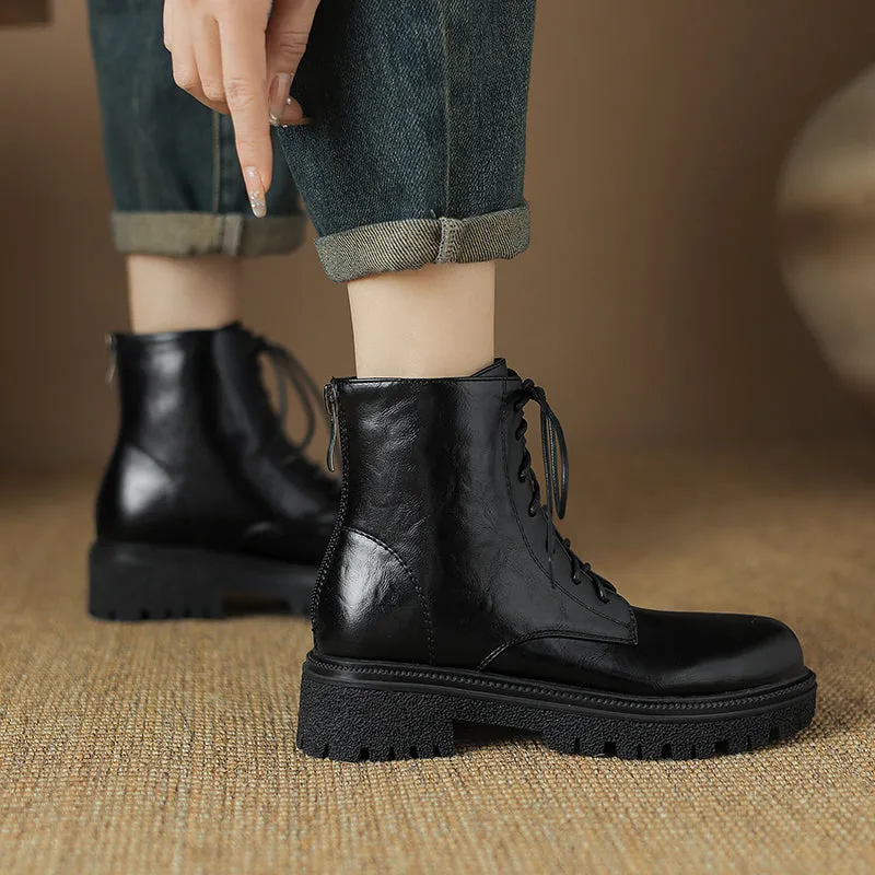 Womens Round Toe Block Heels Zipper Ankle Boots
