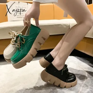 Xajzpa - Round Toe Shoes Woman Flats Clogs Platform Dress Cross Summer New Creepers PU Spring Med Cross-tied Basic Rubber Cross Women's S