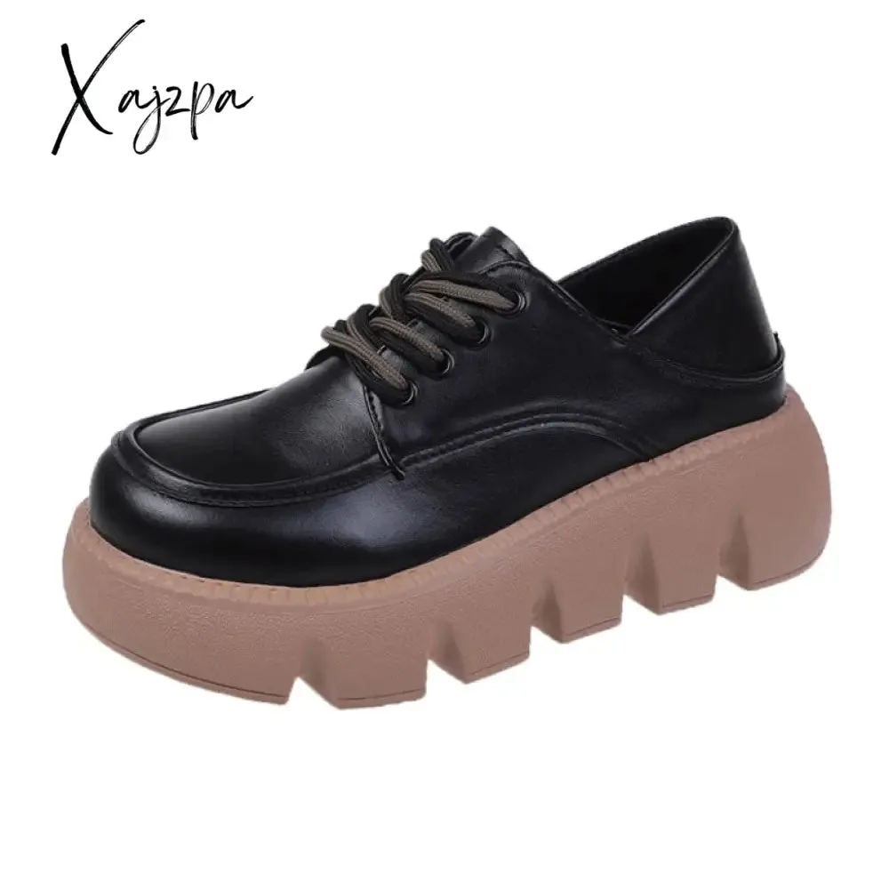 Xajzpa - Round Toe Shoes Woman Flats Clogs Platform Dress Cross Summer New Creepers PU Spring Med Cross-tied Basic Rubber Cross Women's S