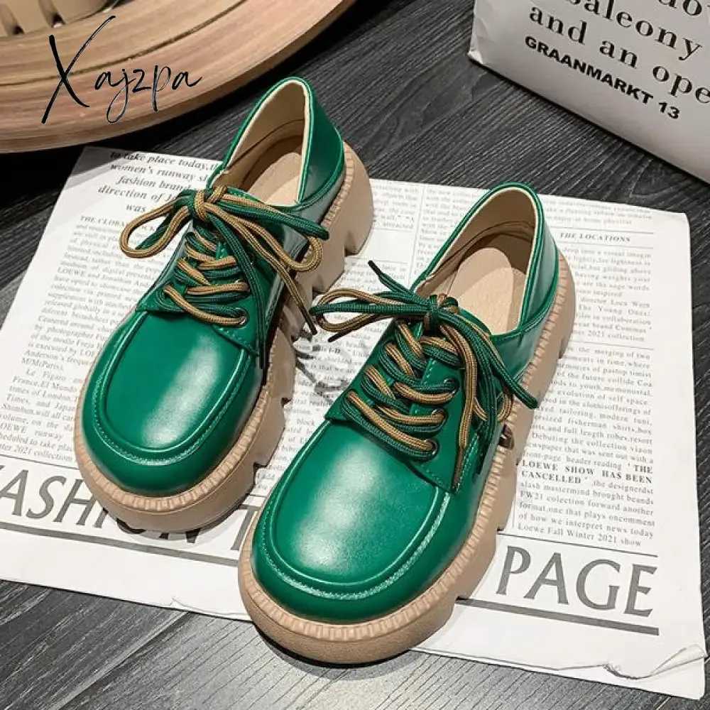 Xajzpa - Round Toe Shoes Woman Flats Clogs Platform Dress Cross Summer New Creepers PU Spring Med Cross-tied Basic Rubber Cross Women's S