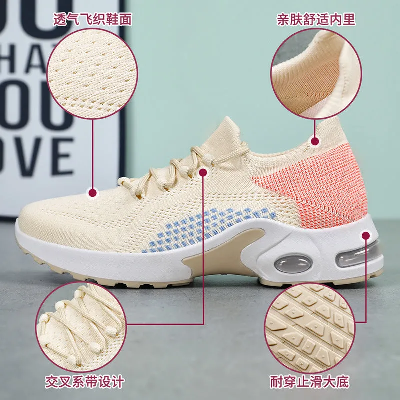 xakxx Women's Shoes  Summer Shoes Cross-Border Temu Women's Shoes Wholesale Flyknit Breathable Casual Shoes Air Cushion Sneaker