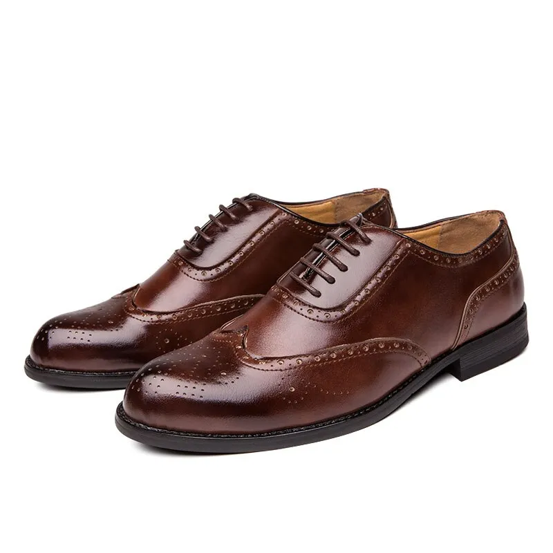 Yeknu Men Leather Fashion Shoes Low Heel Fringe Dress Shoes Brogue Spring Ankle Boots Vintage Classic Casual Shoes 1101-2