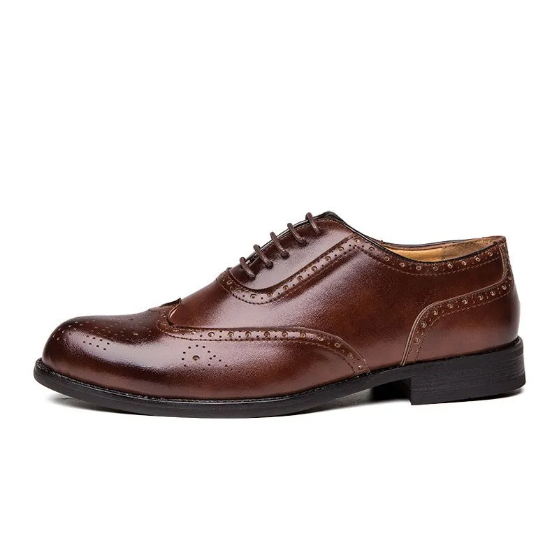 Yeknu Men Leather Fashion Shoes Low Heel Fringe Dress Shoes Brogue Spring Ankle Boots Vintage Classic Casual Shoes 1101-2