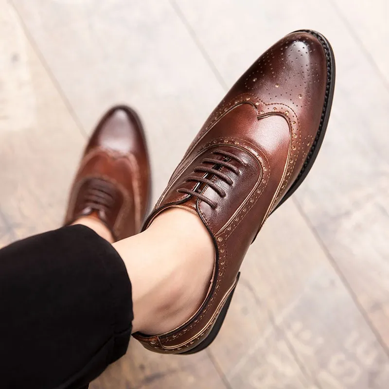 Yeknu Men Leather Fashion Shoes Low Heel Fringe Dress Shoes Brogue Spring Ankle Boots Vintage Classic Casual Shoes 1101-2