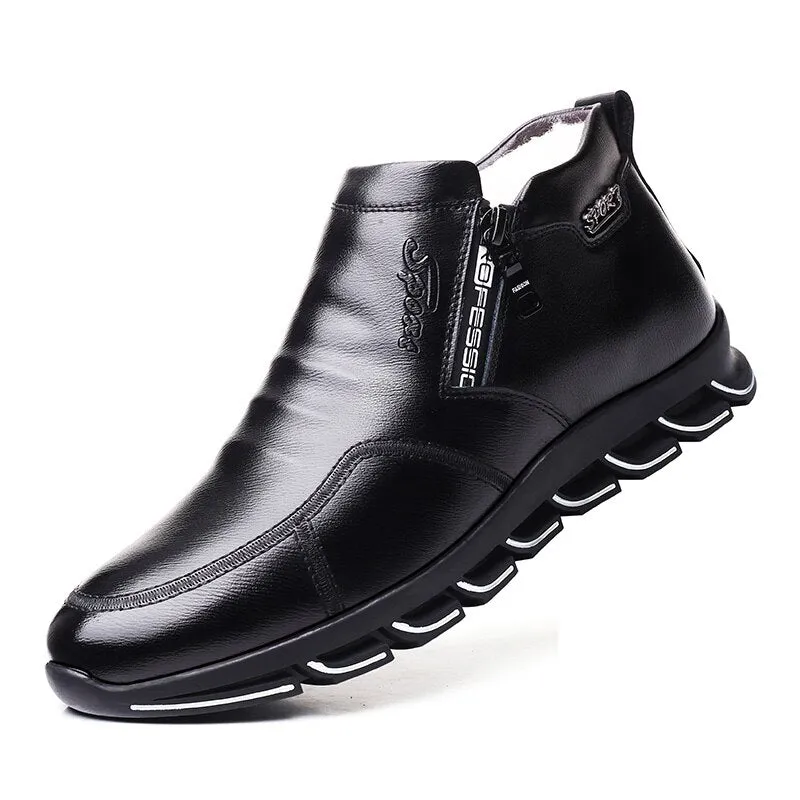 Yeknu Winter Men's Split Leather Sheep Fur Boots Blade Sole Thickened Anti-Slip Leisure Shoes New Luxury Fashion Wool Ankle Boot