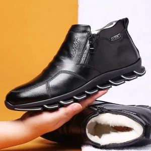 Yeknu Winter Men's Split Leather Sheep Fur Boots Blade Sole Thickened Anti-Slip Leisure Shoes New Luxury Fashion Wool Ankle Boot