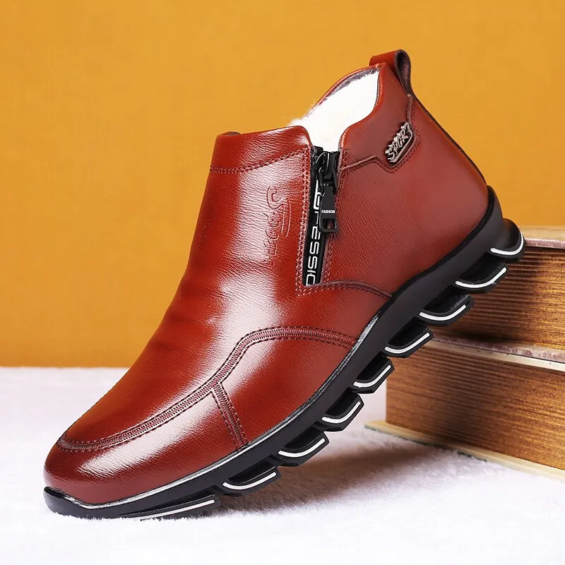 Yeknu Winter Men's Split Leather Sheep Fur Boots Blade Sole Thickened Anti-Slip Leisure Shoes New Luxury Fashion Wool Ankle Boot