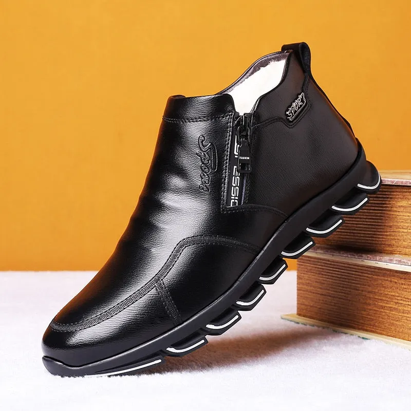 Yeknu Winter Men's Split Leather Sheep Fur Boots Blade Sole Thickened Anti-Slip Leisure Shoes New Luxury Fashion Wool Ankle Boot